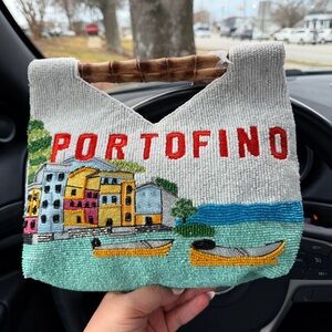 NWT Portofino Italy Summer Coastal Beach Wooden Handles Beaded Bag 🇮🇹⛵️🚤☀️